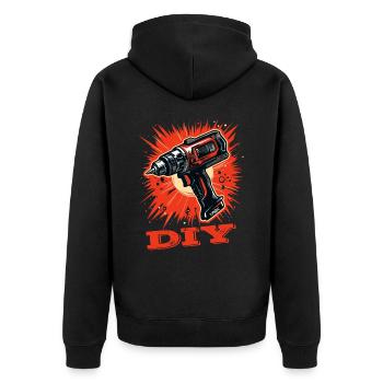Do It Yourself: Akkuschrauber, Handwerker - Unisex Premium Bio Zip Hoodie - Schwarz - Hinten - Nico (187cm)