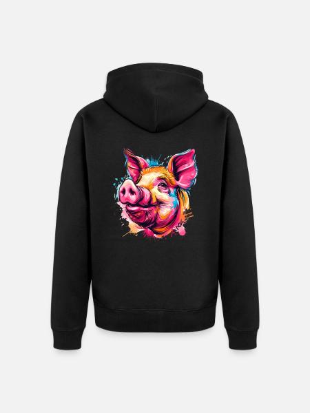 Buntes Farbspritzer Schwein - Unisex Premium Bio Zip Hoodie - Schwarz