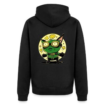 Héros d’action de dessin animé vert drôle : Regardez ici - Veste à capuche bio Premium Unisexe - noir - Dos - Nico (187cm)
