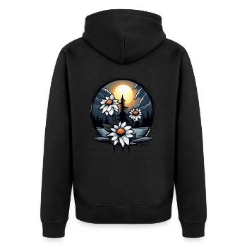 Nuit d’horreur : Fleurs et lune brillante - Veste à capuche bio Premium Unisexe - noir - Dos - Nico (187cm)