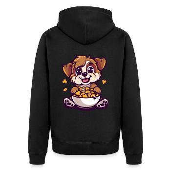 Breakfast bowl and a cute young dog - Unisex Premium Organic Zip Hoodie - black - Back - Nico (187cm)