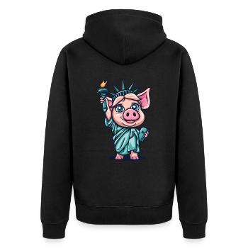 Lady Pig de Funny : Statue de cochon de la liberté - Veste à capuche bio Premium Unisexe - noir - Dos - Nico (187cm)