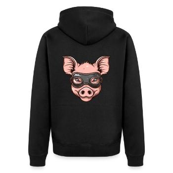 Lustiges Leder Maske Schwein - Unisex Premium Bio Zip Hoodie - Schwarz - Hinten - Nico (187cm)