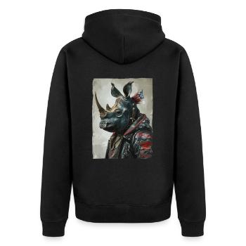 Patriotic Punk Rhinoceros - Unisex Premium Organic Zip Hoodie - black - Back - Nico (187cm)