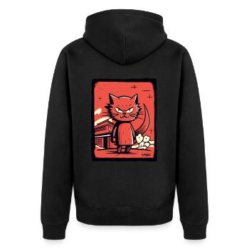 Keine Freude wütende, lustige japanischer Katze - Unisex Premium Bio Zip Hoodie - Schwarz - Hinten - Nico (187cm)