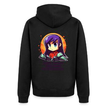 Angry, funny anime girl: better be ready - Unisex Premium Organic Zip Hoodie - black - Back - Nico (187cm)