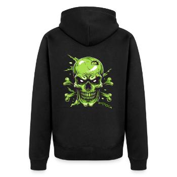 Angry Green Skull - Unisex Premium Organic Zip Hoodie - black - Back - Nico (187cm)