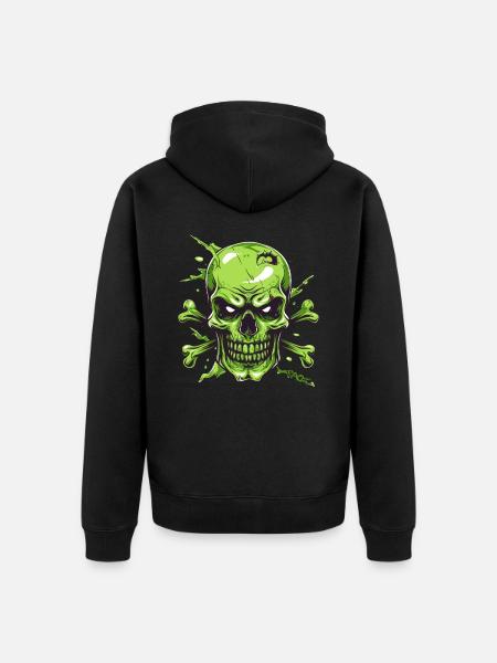 Angry Green Skull - Unisex Premium Organic Zip Hoodie - black