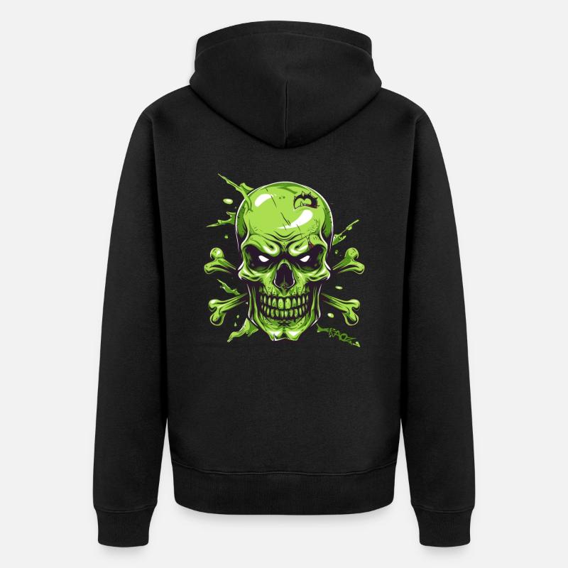 Crâne vert en colère - Veste à capuche bio Premium Unisexe - noir