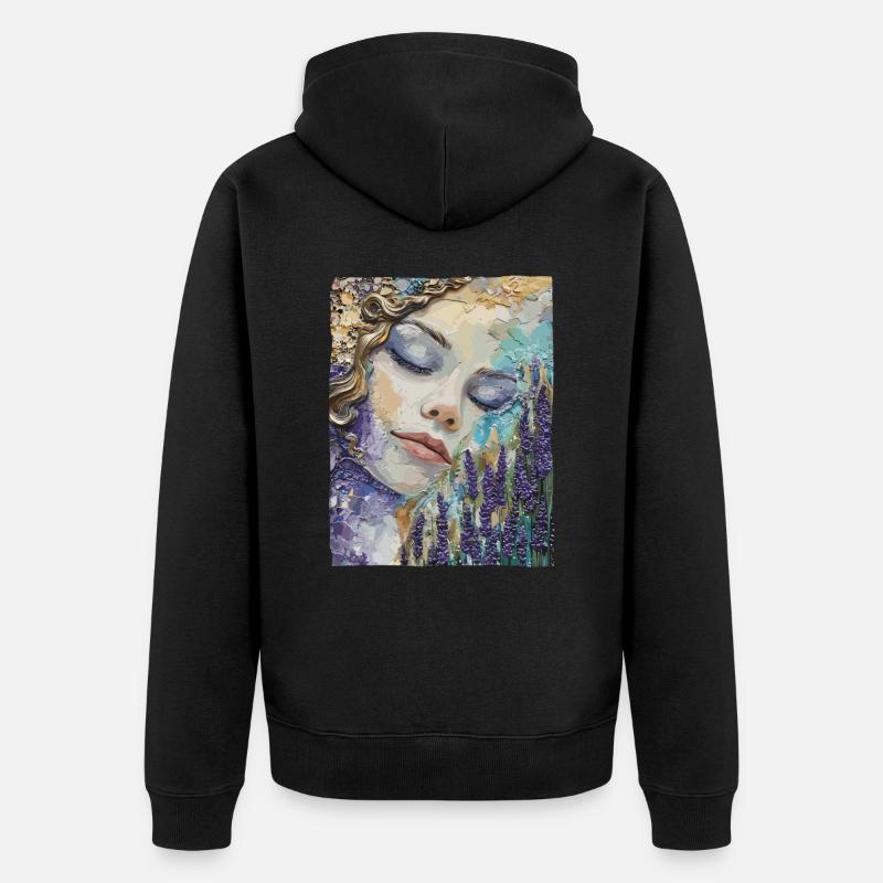 Mädchen schläft im Lavendel - Unisex Premium Bio Zip Hoodie - Schwarz