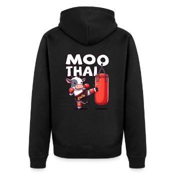 Muay Thai Boxing, Thai Boxing Kickboxen, Moo Thai - Unisex Premium Bio Zip Hoodie - Schwarz - Hinten - Nico (187cm)