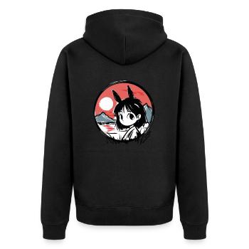 Japanese Red Sun: Girl Bunny - Unisex Premium Organic Zip Hoodie - black - Back - Nico (187cm)