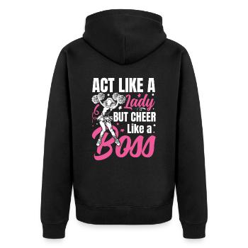 Cheer Your Heart Out für eine Cheerleaderin - Unisex Premium Bio Zip Hoodie - Schwarz - Hinten - Nico (187cm)