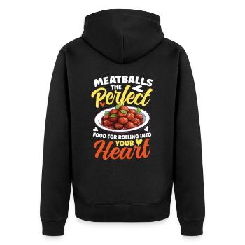 Meatballs Rolling Into Your Heart - Unisex Premium Bio Zip Hoodie - Schwarz - Hinten - Nico (187cm)