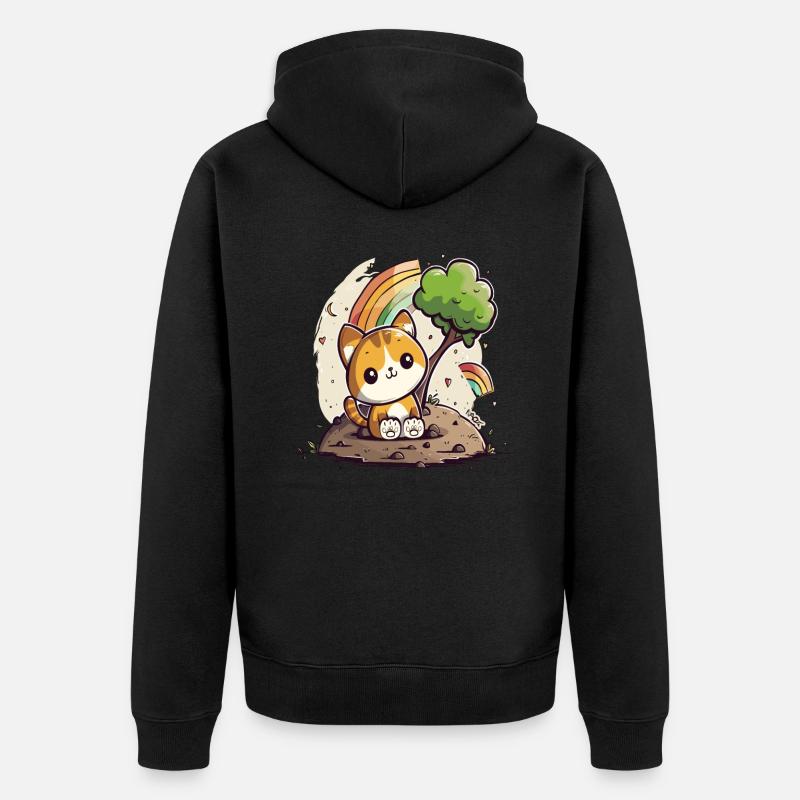 Chaton arc-en-ciel mignon - Veste à capuche bio Premium Unisexe - noir