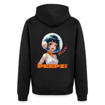 Astronauten-Mädchen: Hallo Leute - Unisex Premium Bio Zip Hoodie - Schwarz - Hinten - Nico (187cm)