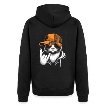 Rock Musik, Rocker, Katze, Heavy Metal Festival - Unisex Premium Bio Zip Hoodie - Schwarz - Hinten - Nico (187cm)