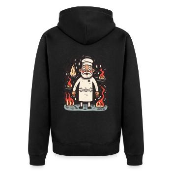 Der Bäcker aus der Höllen-Gute-Bäckerei - Unisex Premium Bio Zip Hoodie - Schwarz - Hinten - Nico (187cm)