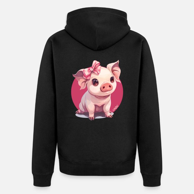 Petit cochon mignon avec nœud - Veste à capuche bio Premium Unisexe - noir