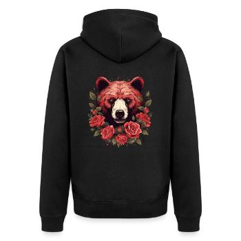 Gros ours avec des roses - Veste à capuche bio Premium Unisexe - noir - Dos - Nico (187cm)