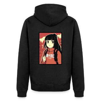 Aventure japonaise fille randonnée - Veste à capuche bio Premium Unisexe - noir - Dos - Nico (187cm)