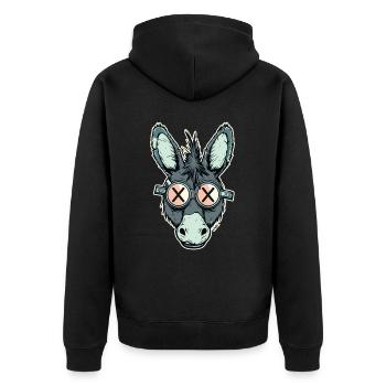 Crossed out eyes as glasses: Funny donkey - Unisex Premium Organic Zip Hoodie - black - Back - Nico (187cm)