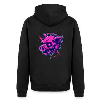Pinkes Cyber-Schwein Punk - Unisex Premium Bio Zip Hoodie - Schwarz - Hinten - Nico (187cm)