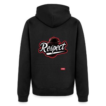 Parodie-Baseball Team: Respekt - Unisex Premium Bio Zip Hoodie - Schwarz - Hinten - Nico (187cm)