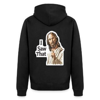 Jesus Warnung: Ich habe es gesehen - Unisex Premium Bio Zip Hoodie - Schwarz - Hinten - Nico (187cm)