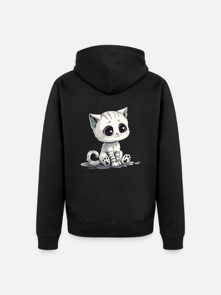 Cute little sad kitten - Unisex Premium Organic Zip Hoodie - black