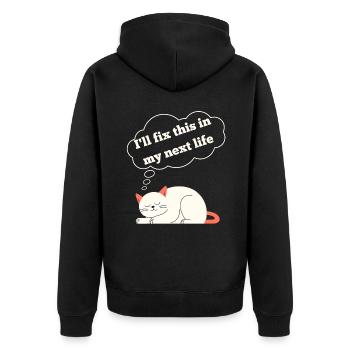 Drôle de chat avec un dicton amusant - Veste à capuche bio Premium Unisexe - noir - Dos - Nico (187cm)