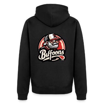 Lustiger Humor: Baseball-Tollpatsche und Trottel - Unisex Premium Bio Zip Hoodie - Schwarz - Hinten - Nico (187cm)