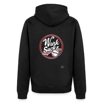 Work is annoying - Unisex Premium Organic Zip Hoodie - black - Back - Nico (187cm)