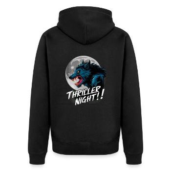 Thriller Nacht der Werwölfe und Mondscheinheulen - Unisex Premium Bio Zip Hoodie - Schwarz - Hinten - Nico (187cm)