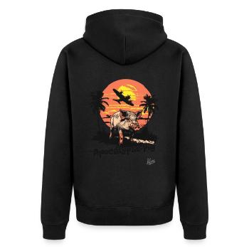 Apocalypse Pig in Vietnam Plane with Palm Trees - Unisex Premium Organic Zip Hoodie - black - Back - Nico (187cm)