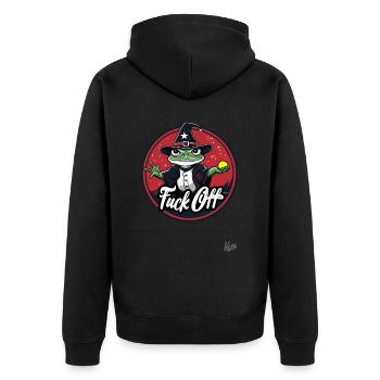 Frog Magician and a Magic One: Piss Off - Unisex Premium Organic Zip Hoodie - black - Back - Nico (187cm)