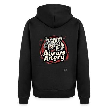 Immer wütend, Verrückter wütender Tiger - Unisex Premium Bio Zip Hoodie - Schwarz - Hinten - Nico (187cm)