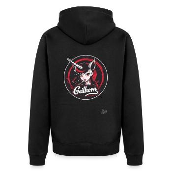 Hier kommt ein geiles Einhorn - Unisex Premium Bio Zip Hoodie - Schwarz - Hinten - Nico (187cm)