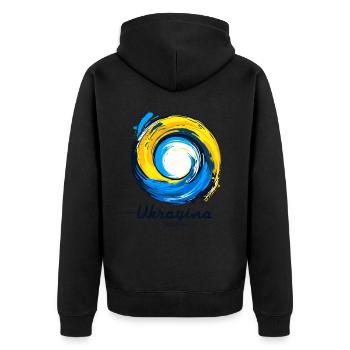 Ukrayina Ukraine Україна - Unisex Premium Bio Zip Hoodie - Schwarz - Hinten - Nico (187cm)