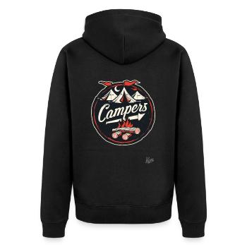 Camper-Maskottchen: Lagerfeuer und Zelte - Unisex Premium Bio Zip Hoodie - Schwarz - Hinten - Nico (187cm)