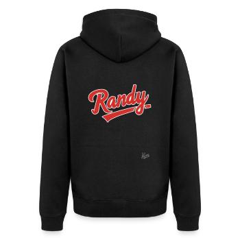 Der Name ist Randy - Unisex Premium Bio Zip Hoodie - Schwarz - Hinten - Nico (187cm)