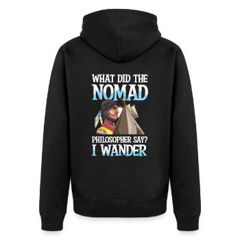 What Did The Philosopher Say I Wander - Unisex Premium Bio Zip Hoodie - Schwarz - Hinten - Nico (187cm)