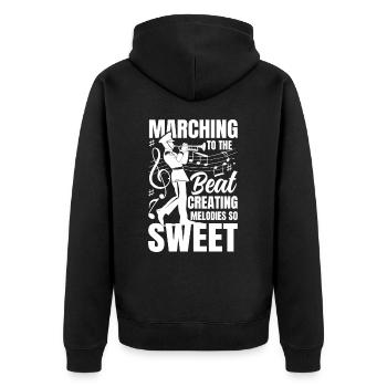 Marching To The Beat Creating Melodies So Sweet - Unisex Premium Bio Zip Hoodie - Schwarz - Hinten - Nico (187cm)