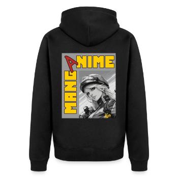Manga Anime Motor-Rennfahrer-Mädchen - Unisex Premium Bio Zip Hoodie - Schwarz - Hinten - Nico (187cm)