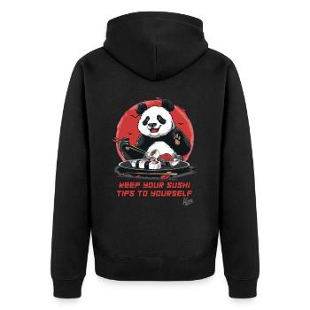 Panda-Bär gibt Sushi-Tipps - Unisex Premium Bio Zip Hoodie - Schwarz - Hinten - Nico (187cm)
