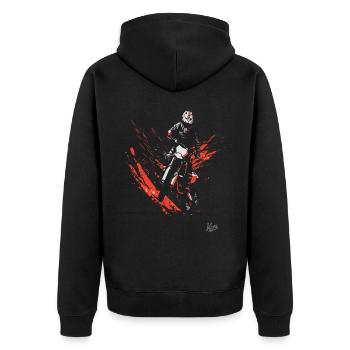 Drift-Motocross: Motorrad Fahrer - Unisex Premium Bio Zip Hoodie - Schwarz - Hinten - Nico (187cm)