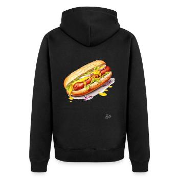 Moutarde et saucisse dans un petit pain : Hot-dog - Veste à capuche bio Premium Unisexe - noir - Dos - Nico (187cm)