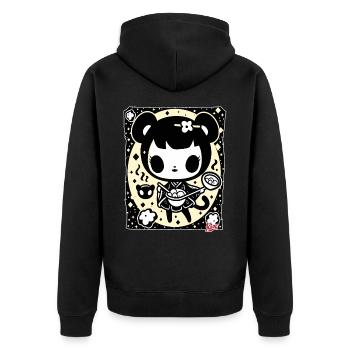 Crazy vintage cartoon girl cooking ramen - Unisex Premium Organic Zip Hoodie - black - Back - Nico (187cm)