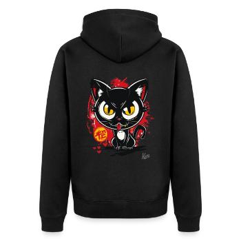 Cool faux chat japonais a l’air en colère - Veste à capuche bio Premium Unisexe - noir - Dos - Nico (187cm)