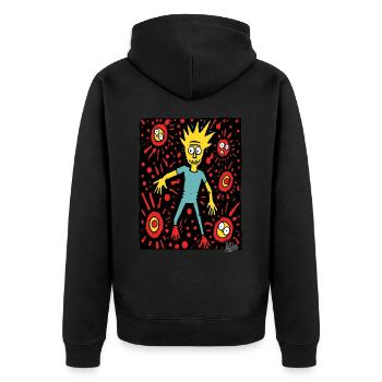verrückte abstrakte Cartoon-Welt und ein Junge - Unisex Premium Bio Zip Hoodie - Schwarz - Hinten - Nico (187cm)